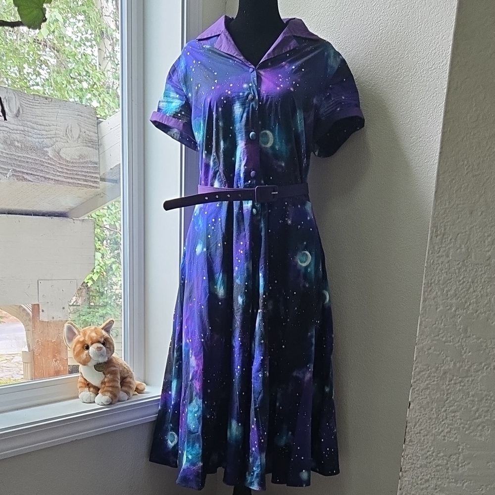 Unique Vintage Purple and Blue Galaxy Dress
